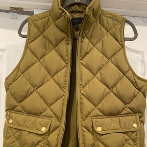 J. Crew Quilted Olive Green Vest with Snap Pockets